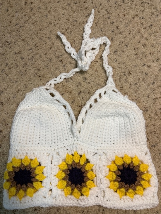 Little Fox Run Tops - Hand Crochet by Little Fox Run White Crochet Sunflower Bralette size small NWOT